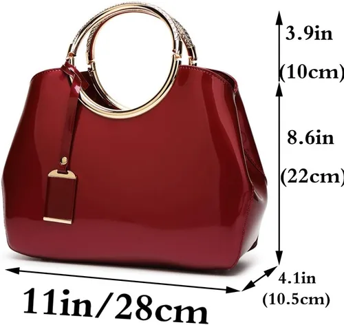 Miniatura 2 de Rullar Bolso elegante de las mujeres y bolso de la manija superior del bolso de la manija de la bolsa de cuero de patente de la totalizador