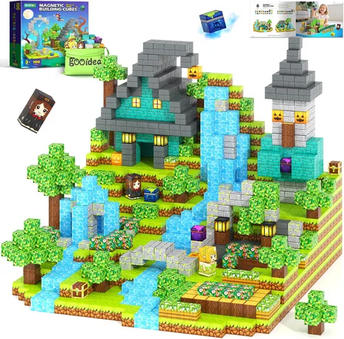 Miniatura 12 de 150 Bloques Magnéticos – Juego de Construcción de Minas Magnéticas, Juego de Construcciones STEM, Aventura en la Selva, Cubos Apilables Sensoriales