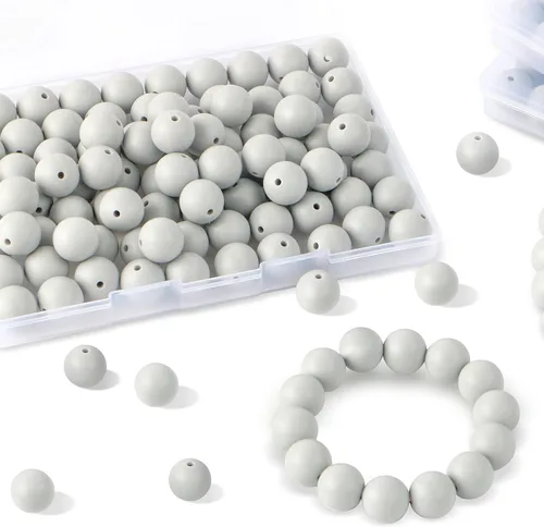 Miniatura 13 de Sunrony 70 cuentas de silicona para hacer collares, cuentas redondas de silicona a granel de 0.59 pulgadas para bolígrafos (rosa caramelo)