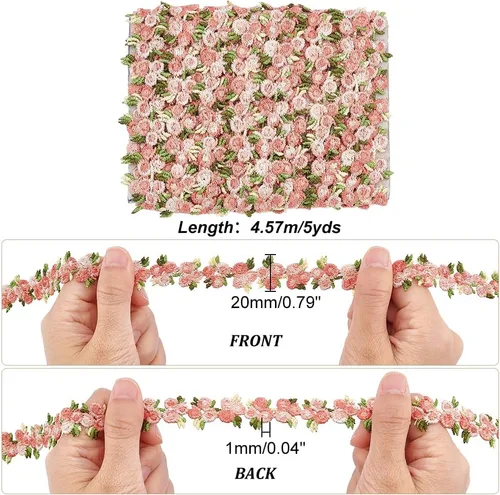 Miniatura 2 de PH PandaHall Cinta de poliéster con borde de encaje floral de 5 yardas, adorno bordado para apliques de boda, costura artesanal, tapicería, cortina