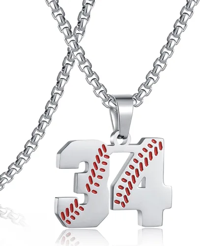 Miniatura 73 de SKQIR Colgante de número de jersey de béisbol para hombres y niños - Cadena de acero inoxidable para atletas - Negro