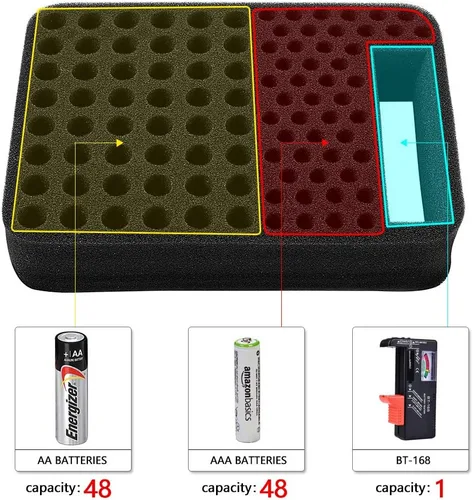 Miniatura 5 de Comecase Caja Organizadora de Almacenamiento para Baterías, Estuche Portapilas para 48 x AA, 48 x AAA, Total 96 Baterías con Probador de Baterías, 2
