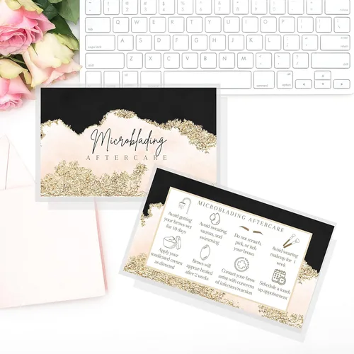 Miniatura 8 de Boutique Marketing LLC Microblading - Tarjetas de cuidado posterior Paquete de 50 Tarjeta de visita de 2 x 3.5 pulgadas Diseño PMU rosa, negro