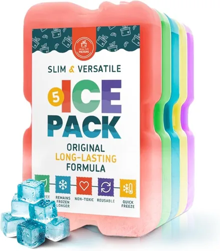 Healthy Packers Paquete de hielo para lonchera – Paquetes de congelador – Paquete fresco original (juego de 5) | Paquetes de hielo delgados y