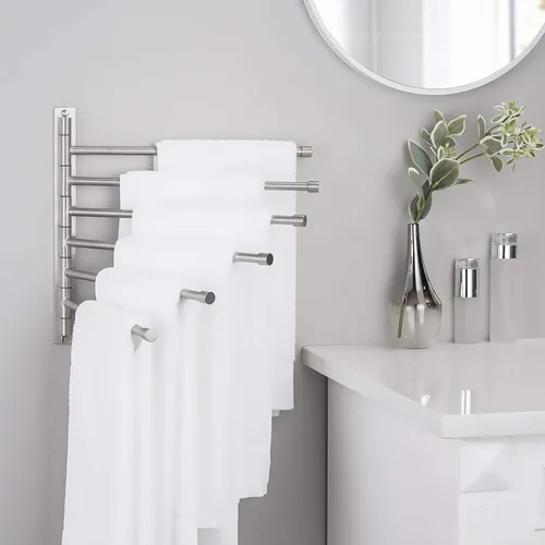 Miniatura 3 de KES Toallero oscilante, brazo plegable de 6 bares, organizador de almacenamiento para baño, montaje en pared, a prueba de óxido, 13 pulgadas, acero