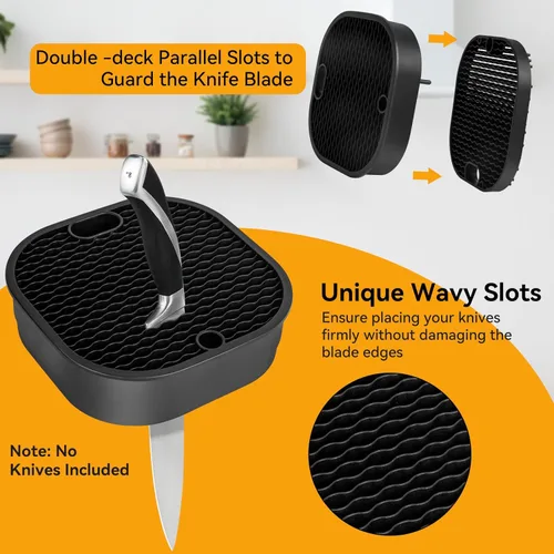 Miniatura 5 de Ninonly Bloque de cuchillos sin cuchillos 2 en 1 universal cuadrado para cocina con ranura para tijeras, ahorro de espacio, almacenamiento de Negro