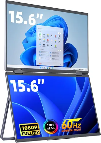 cocopar Monitor portátil dual de 15.6 pulgadas 1080P Monitor de viaje con altavoz HDMI USB-C Pantalla externa para laptop, MacBook Surface PC, Xbox