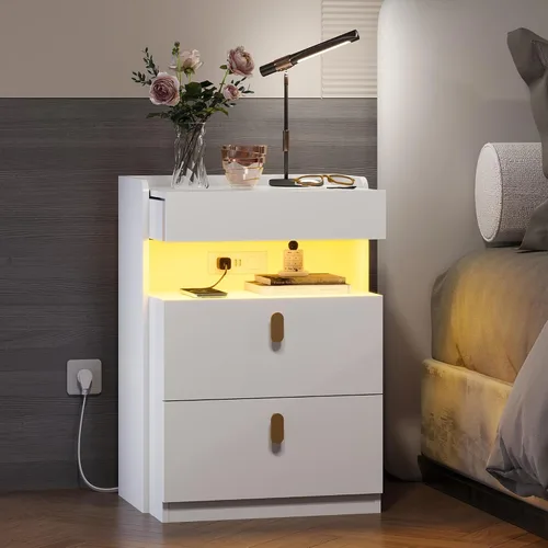 Miniatura 13 de WLIVE Black Night Stand with 3 Drawers, Small Wooden Nightstand, Bed Side Table for Bedroom, Living Room, Dorm, Modern Minimalist Bedside Table