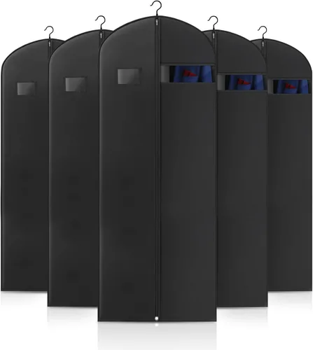 Miniatura 12 de Paquete de 5 bolsas de traje de 40 pulgadas para viajes y almacenamiento, bolsas de ropa para colgar ropa con cremallera y ventana transparente