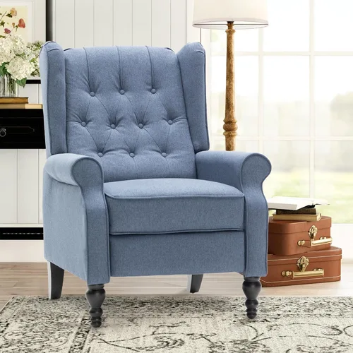 Miniatura 10 de Silla reclinable de ala de mediados de siglo para adultos, sillas reclinables modernas de tela de lino con respaldo acolchado con botones y Beige
