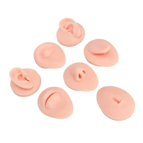 Miniatura 9 de Pieza de práctica de piercing corporal, modelo de 6 piezas de silicona suave, modelo de simulación de perforación de oreja, ojo, nariz, boca, lengua