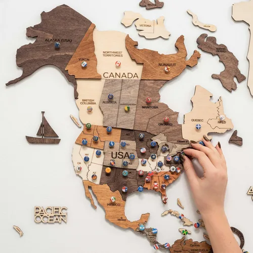 Miniatura 9 de Enjoy The Wood Mapa del mundo de madera 3D, arte de pared, decoración de pared de madera grande, idea de regalo de inauguración de la casa, idea