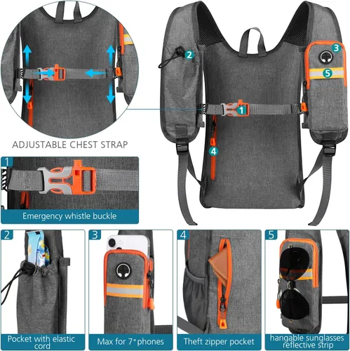 Miniatura 2 de Esup Mochila de senderismo pequeña de 15 L plegable y ligera mochila de viaje para acampar para mujeres y hombres (gris)