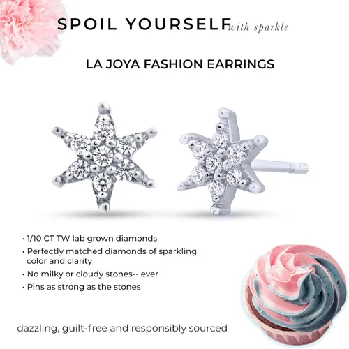 Miniatura 4 de La Joya Aretes de diamante TW delicados de 13 quilates cultivados en laboratorio para mujer, aretes de plata de ley 925 para mujer