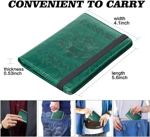 Miniatura 4 de HERRIAT - Portapasaportes de cuero auténtico, con bloqueo RFID para viaje, con compartimento para documentos de identificación