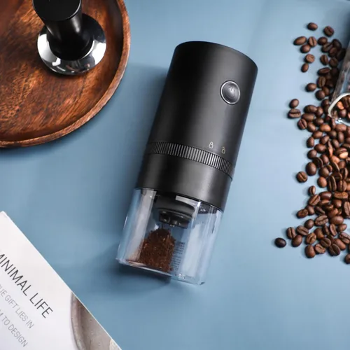 Miniatura 5 de Molinillo de café eléctrico con rebabas cónicas de acero inoxidable, molinillo de café portátil compacto con ajustes ajustables precisos (negro)