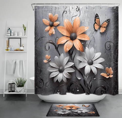 Miniatura 50 de LB Get Naked - Cortina de ducha pequeña de 48 x 68 pulgadas, forro de cortina de ducha de tamaño medio azul y rosa, cortinas de ducha estrechas