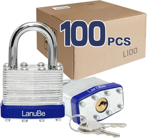 Miniatura 23 de LanuBe Candado laminado con llave, 1-9/16 pulgadas (40 mm), candados con llave iguales, grillete normal, aro de plástico azul marcado, paquete de 2