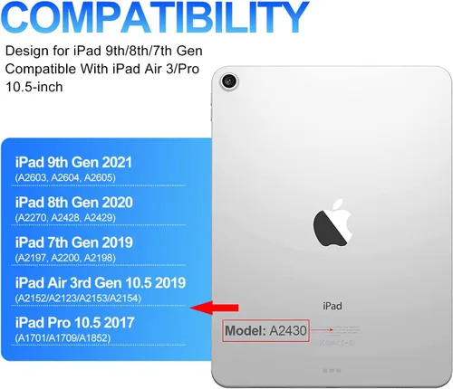 Miniatura 2 de Funda con teclado táctil para iPad de 9ª/8ª/7ª generación de 10.2 pulgadas, Pro 10.5, Air 3ª generación, funda inteligente con soporte para lápices