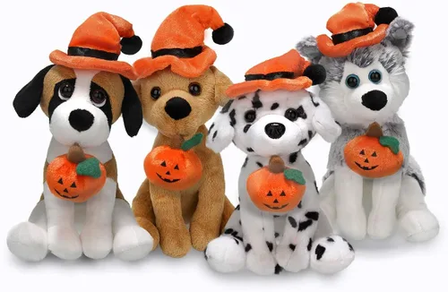 Miniatura 9 de Plushland Halloween Pawpals - Juguete de peluche de 8 pulgadas para cachorro, con sombrero y linterna Jack O Lantern de Halloween, calabaza