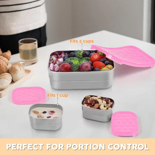 Miniatura 6 de Tanjiae Recipientes Pequeños de Acero Inoxidable para Almuerzo para Niños A Prueba de Fugas Sin BPA Recipientes para Aperitivos con Tapas
