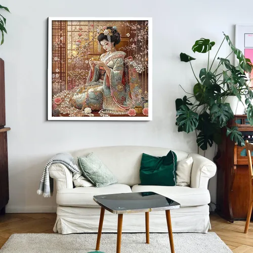 Miniatura 7 de PICKFORU Elegantes rompecabezas de geisha para adultos de 1000 piezas, rompecabezas retro con kimono de flor de cerezo, rompecabezas de arte japonés