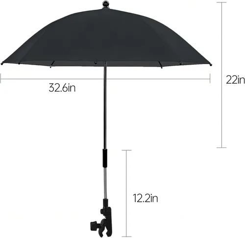 Miniatura 2 de Paraguas universal para cochecito de bebé, paraguas de bicicleta 210T, poliéster resistente al agua 360°, sombra ajustable Negro (Charcoal Black)