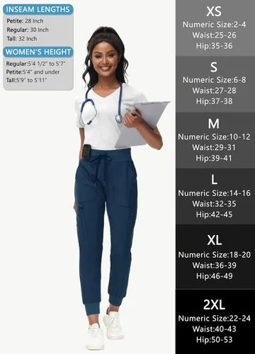 Miniatura 7 de Pantalones médicos para mujer con 8 bolsillos, de punto acanalado, cintura alta, ajustados, estilo deportivo