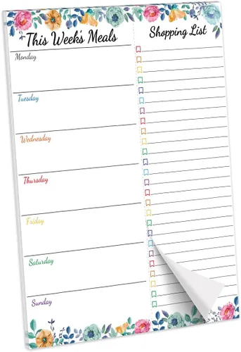 Fancy Land Planificador semanal de comidas, bloc de notas magnético floral para refrigerador, almohadilla de planificación de comidas con lista de