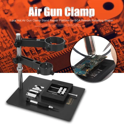 Miniatura 7 de Soporte de pistola de aire caliente resistente Abrazadera base de aluminio fundido con 2 accesorios para estación de soldadura BGA Rework