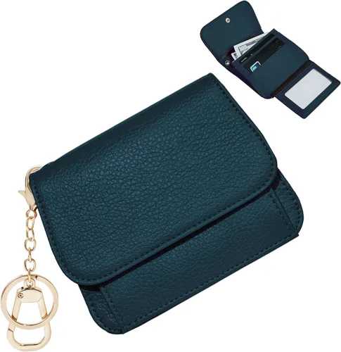 Miniatura 10 de Cartera pequeña para mujer, con bloqueo RFID, delgada y bolsillo para monedas, tarjetero plegable para tarjetas de crédito con ventana