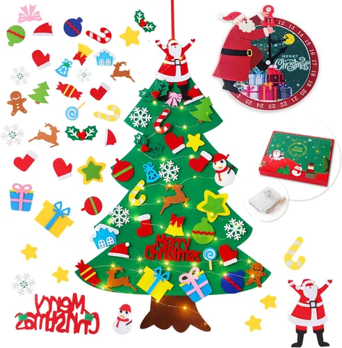 Miniatura 8 de YCoisini Árbol de Navidad de fieltro para niños pequeños, mi primer árbol de Navidad para niños de 0,9 m, 34 adornos para colgar en la pared