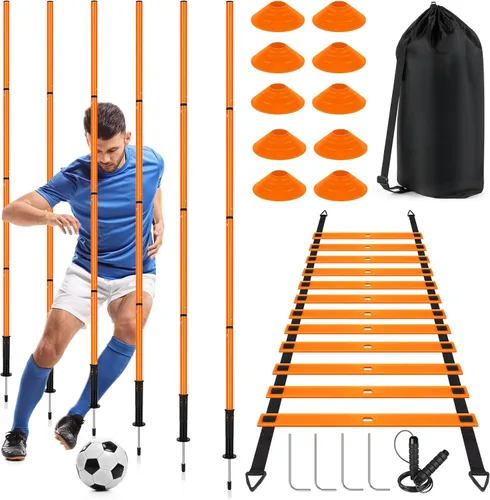 Miniatura 8 de Equipo de entrenamiento de agilidad de fútbol: 6 postes de agilidad de fútbol, escalera de agilidad de 20 pies, 10 conos de fútbol, 1 cuerda