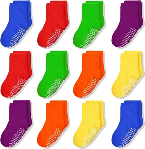 Miniatura 11 de SkiBeaut Calcetines para niños pequeños, 12 pares de puños antideslizantes para niños y niñas con pinzas para 1-7 años