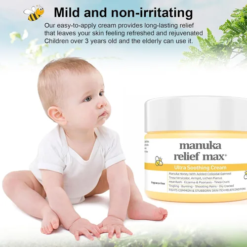 Miniatura 4 de Crema orgánica de loción de miel de manuka con avena coloidal, hidratante calmante para piel seca, para alivio, eccema de manos y cuerpo, psoriasis