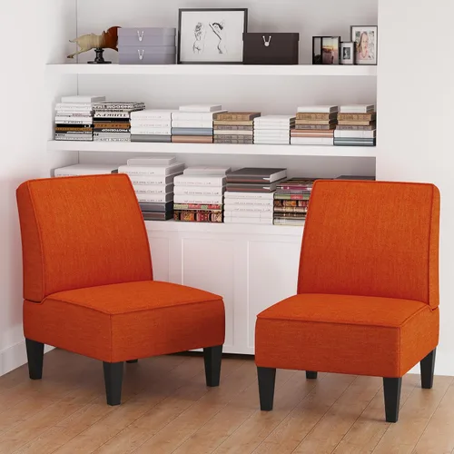 Miniatura 6 de Silla decorativa tapizada sin brazos para sala de estar, juego de 2 sillas deslizantes para dormitorio, tela de lino azul