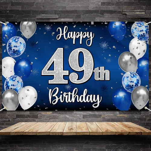 Miniatura 118 de Decoración de feliz cumpleaños 35, globo azul y plateado de 35 años, cartel grande de telón de fondo de cumpleaños, suministros para fiesta de 35th