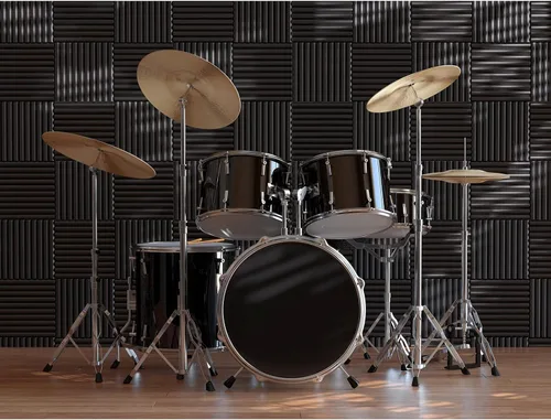 Miniatura 5 de JBER - Paquete de 12 paneles acústicos de espuma para pared de estudio, acolchonados, insonorizados, ignífugos, de 1 x 12 x 12 pulgadas Negro No