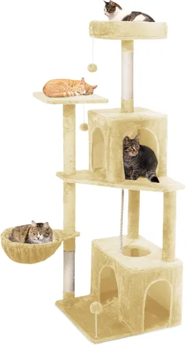 Árbol para gatos, torre de gato de 54 pulgadas para gatos de interior, condominio de felpa de varios niveles para gatos con postes rascadores,