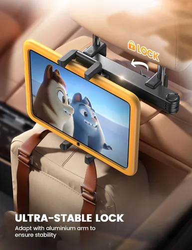 Miniatura 4 de Aomiker Soporte para iPad para reposacabezas de automóvil, brazo con bloqueo de aluminio, soporte universal para tablet con clip ancho plegable