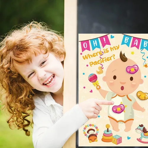 Miniatura 6 de Póster de Pin The Chupete en el bebé, juegos de fiesta para adultos, decoraciones de revelación de género, lindas decoraciones de fiesta de baby