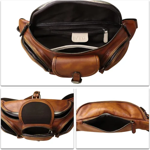 Miniatura 7 de Riñonera de cuero genuino para hombres y mujeres, bolso bandolera de cuero real, bolso cruzado de moda, bolso de cintura de moda, Marrón, Riñonera
