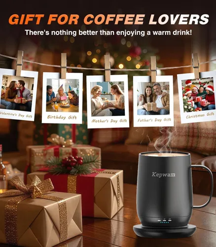 Miniatura 7 de Kepwam Taza de café autocalentable T2, taza de café con calefacción inteligente de 16 onzas, duración de la batería de 150 minutos, calentador