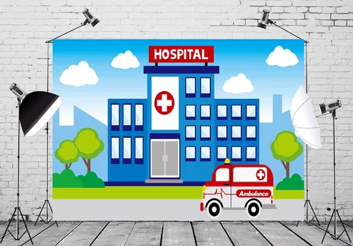 Miniatura 3 de BELECO Telón de fondo de fotografía de hospital, de 5 x 3 pies, ambulancia, atención médica, fondo de enfermería, escuela, enfermera, graduación