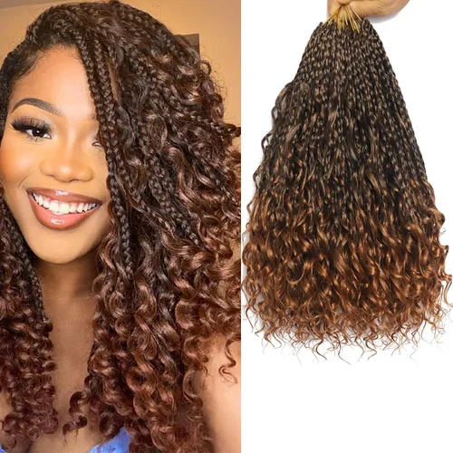 Miniatura 12 de Flagship 9 Paquetes Goddess Box Braids Cabello de Ganchillo para Mujeres Negras - 10 Pulgadas Pre-enrollado con Puntas Rizadas, Estilo Bohemio