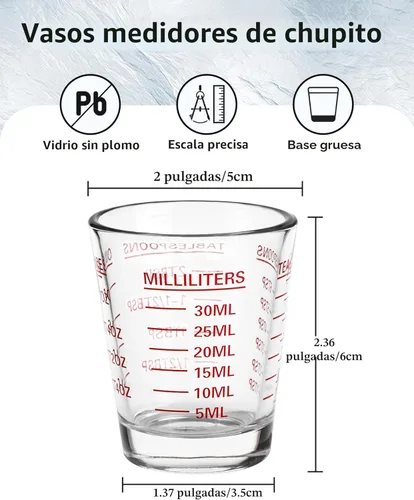 Miniatura 2 de SAIAOKJ Juego de Vasos de Chupito y Taza de Medición 2PAQUETE Vasos de Chupito Espresso de Vidrio Pesado Líquido 26 Mediciones Incrementales 1 OZ, 2