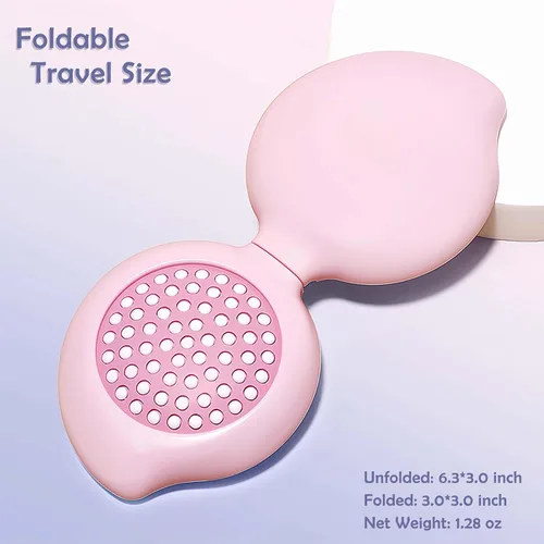 Miniatura 4 de Cepillo de pelo de viaje con espejo para bolso/mochila, mini cepillo plegable para el pelo y set de espejo de maquillaje portátil en rosa kawaii
