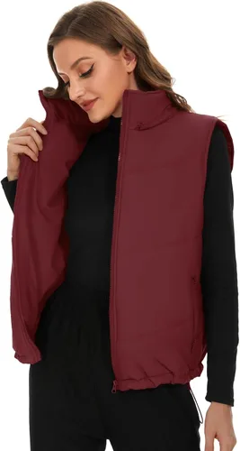 Miniatura 6 de Micoson Chalecos acolchados para mujer, de invierno, sin mangas, con capucha, con cremallera, cuello alto, con bolsillo, ajuste holgado