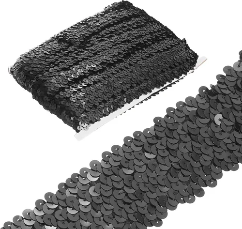 uxcell Cinta de lentejuelas elásticas de 10 yardas de 1.8 pulgadas para manualidades, costura, vestido de disfraz, color negro