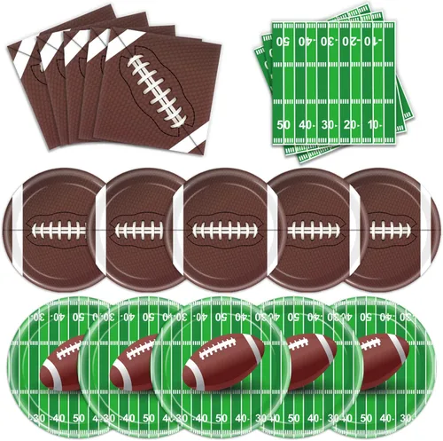 Juego de 96 piezas de suministros para fiestas de fútbol americano, platos y servilletas, juego de vajilla, decoraciones para fiestas temáticas de
